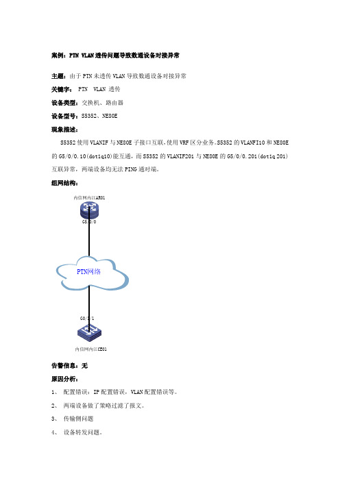 故障案例-PTN VLAN透传问题导致数通设备对接异常