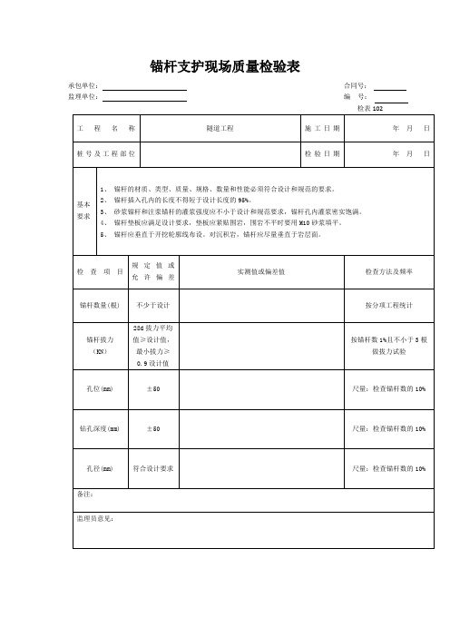 【工程文档】锚杆支护现场质量检验表