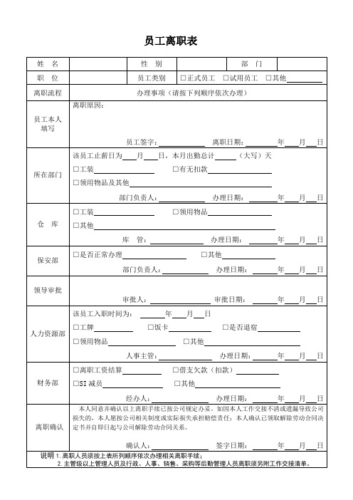 员工离职表(经典版)