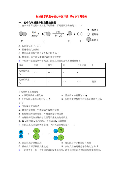 初三化学质量守恒定律复习课 课时练习附答案