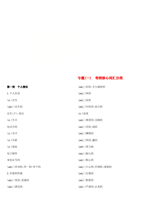 浙江省中考英语总复习默写手册专题一考纲核心词汇分类(新版)外研版