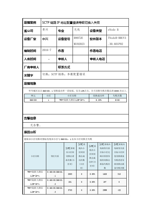 SCTP链路IP地址配置错误导致切换入失败