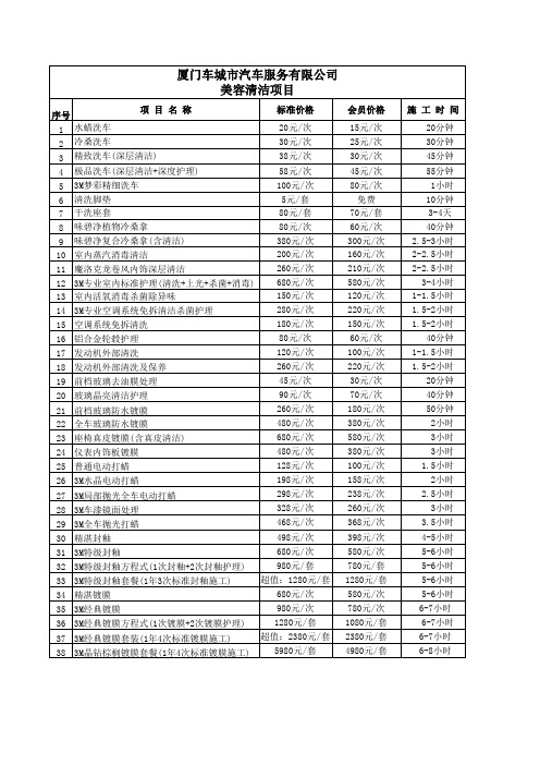 车城市-美容清洁项目价格表