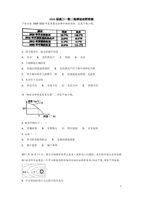 2019届高三一轮二地球运动附答案