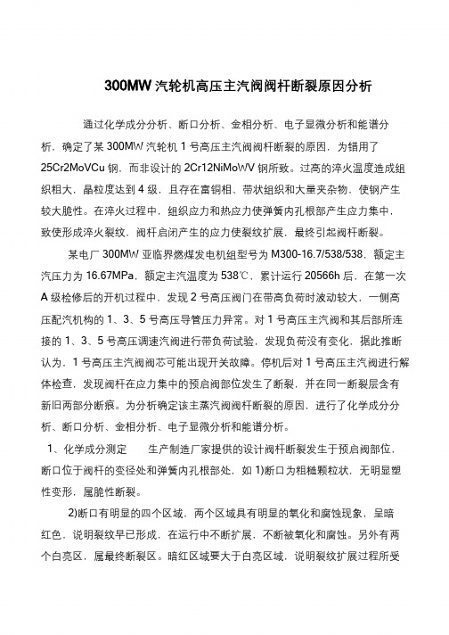 300MW汽轮机高压主汽阀阀杆断裂原因分析