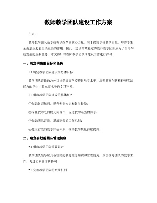 教师教学团队建设工作方案