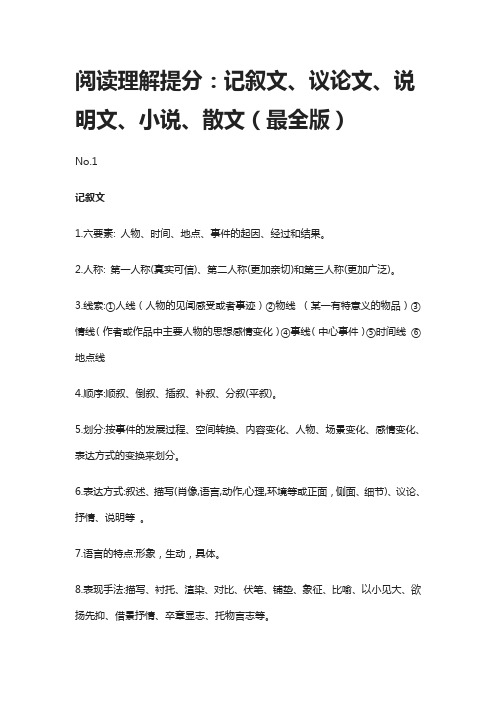 阅读理解提分：记叙文、议论文、说明文、小说、散文(最全版)