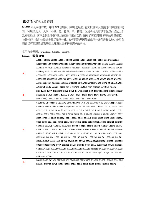 qPCR 引物篇(7)-----BIOTN引物现货查询