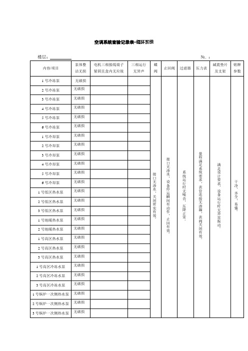 空调系统查验记录表循环系统