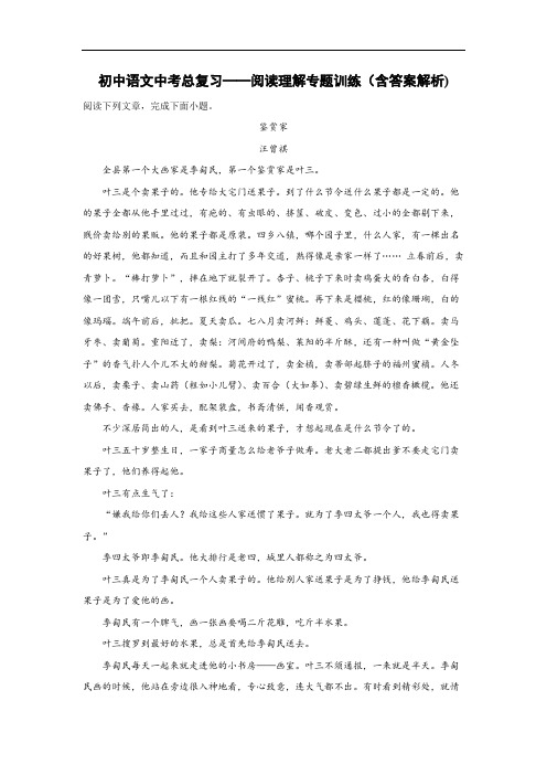 初中语文中考总复习阅读理解专题训练(鉴赏家)