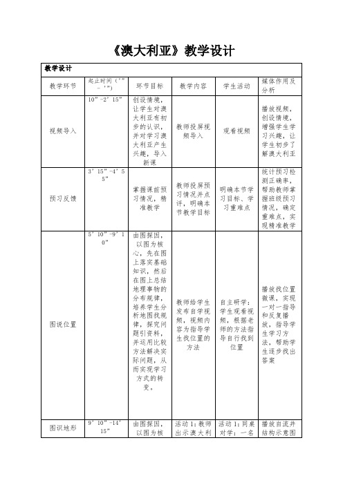 初中地理_初中地理《澳大利亚》教学设计学情分析教材分析课后反思