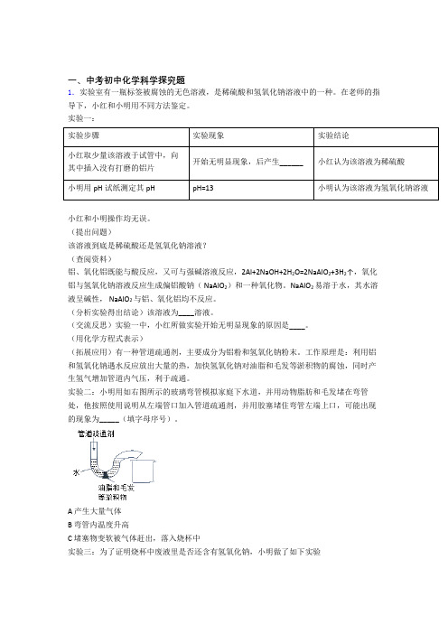 全国中考化学探究题的综合中考真题分类汇总含详细答案