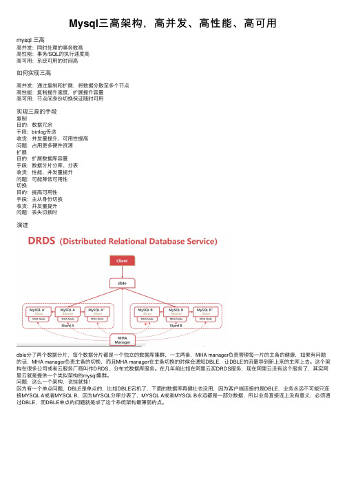 Mysql三高架构，高并发、高性能、高可用