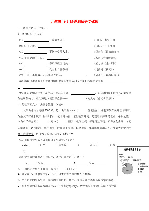 江苏省盐城市滨海县2016届九年级语文10月月考试题苏教版