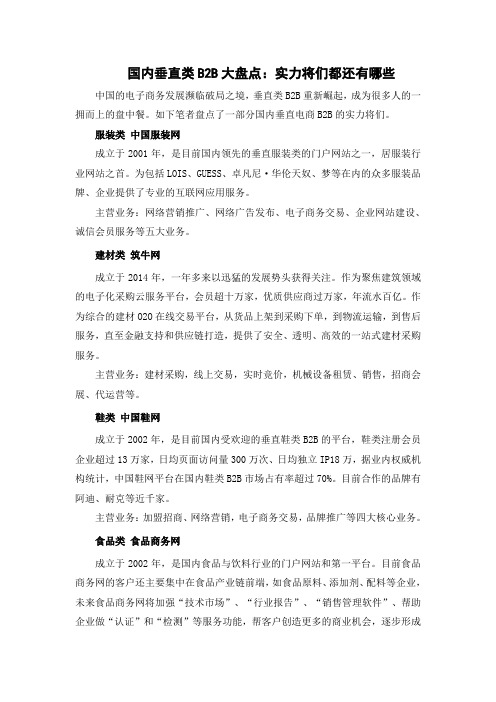 国内垂直类B2B大盘点：实力将们都还有哪些