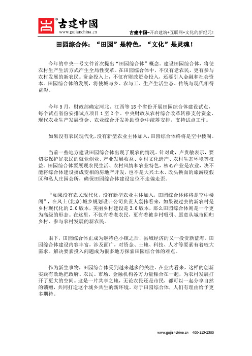 田园综合体：“田园”是特色,“文化”是灵魂!