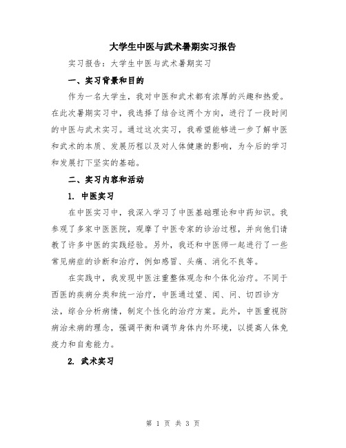 大学生中医与武术暑期实习报告