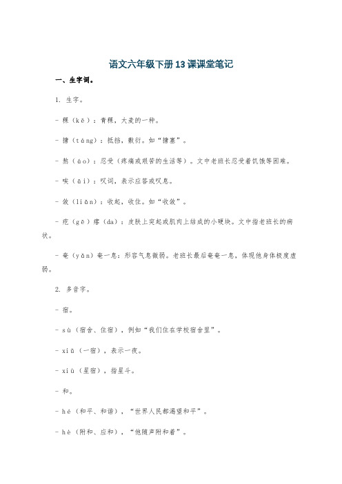 语文六年级下册13课课堂笔记