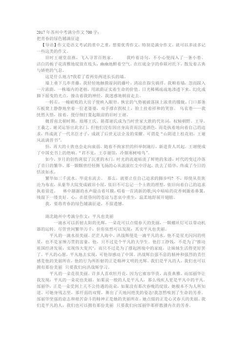 2017年苏州中考满分作文700字