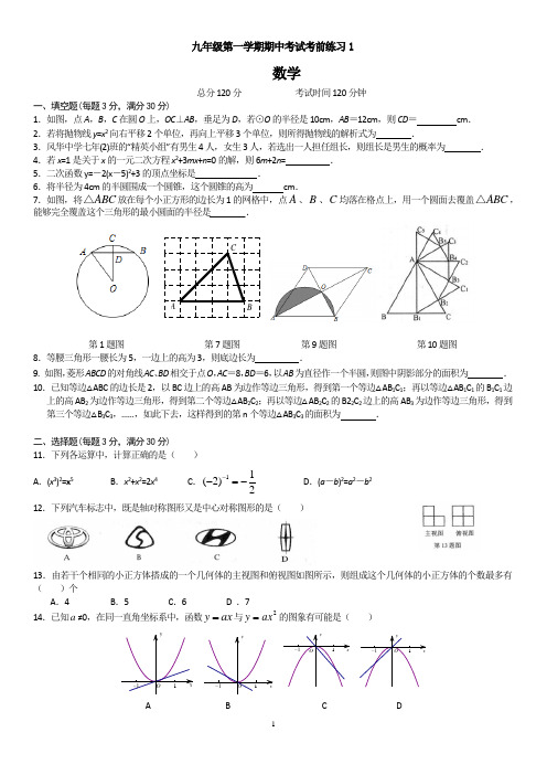 九年级第一学期期中考试考前练习1(含答案)