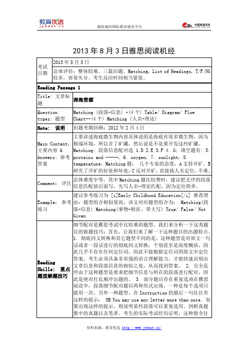 2013年8月3日雅思阅读机经