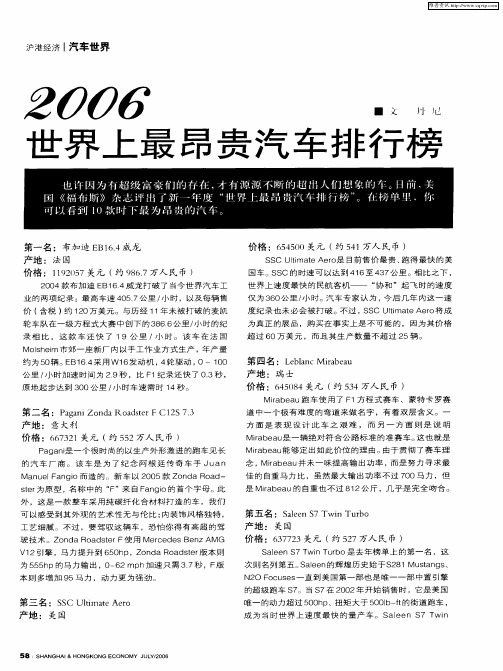 2006世界上最昂贵汽车排行榜