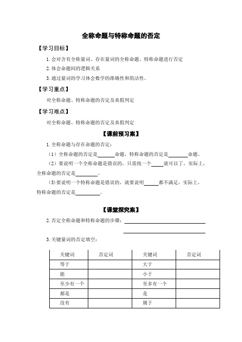 全称命题与特称命题的否定