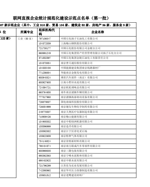 联网直报企业统计规范化建设示范点名单(第一批)