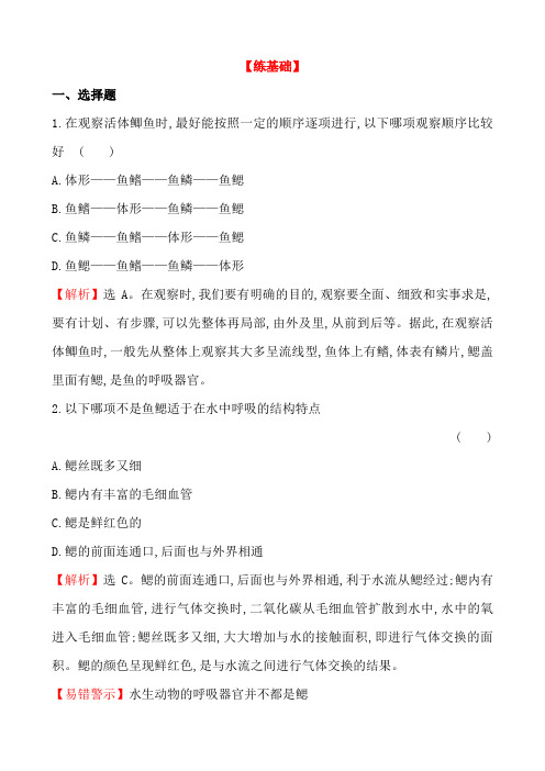苏教版生物八年级上册千姿百态的动物世界(二)同步训练题