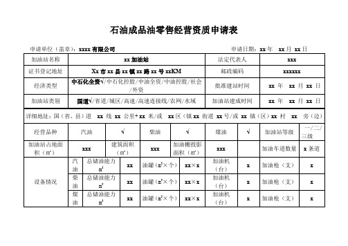 石油成品油零售经营资质申请表