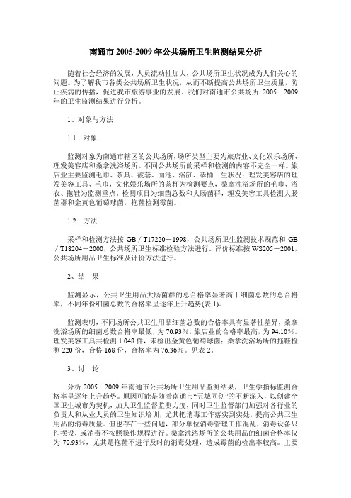 南通市2005-2009年公共场所卫生监测结果分析