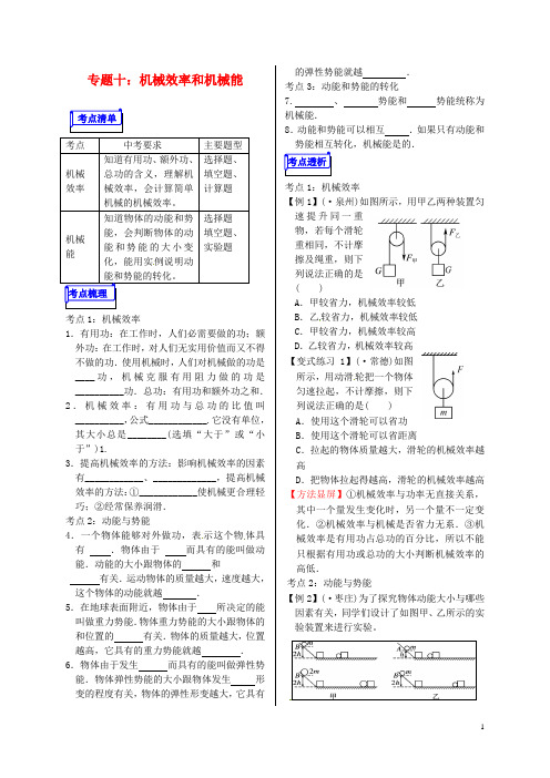 山东省郯城县中考物理 专题十 机械效率和机械能复习学案