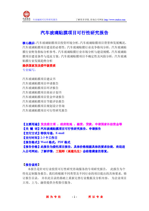 汽车玻璃贴膜项目可行性研究报告