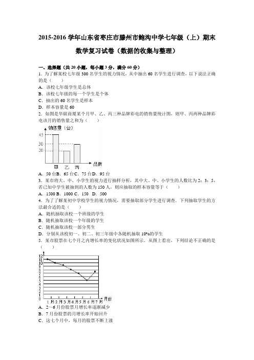 2015-2016学年七年级上期末数学复习试卷(数据的收集与整理)