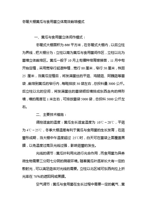 冬暖大棚黄瓜与食用菌立体高效栽培模式