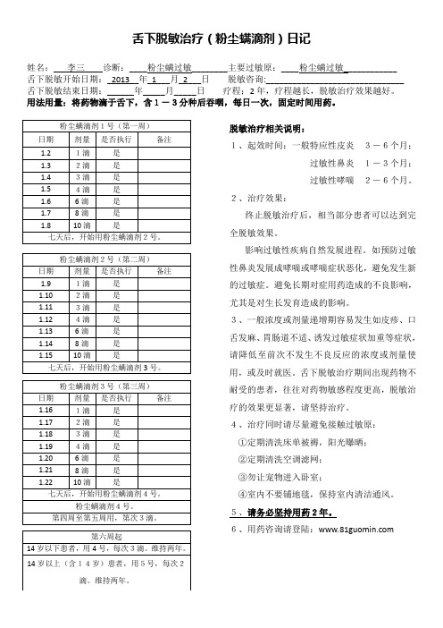 舌下脱敏治疗(粉尘螨滴剂)日记