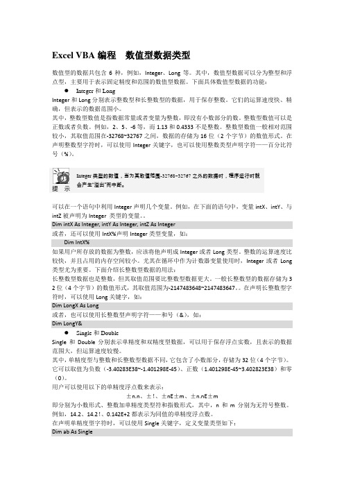 Excel VBA编程  数值型数据类型