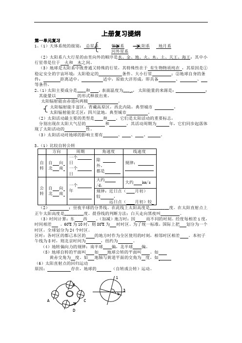 高中地理-高一地理上册复习提纲 最新