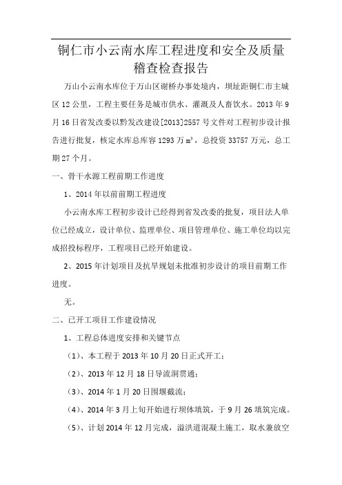 骨干水源工程进度和安全及质量稽查检查报告