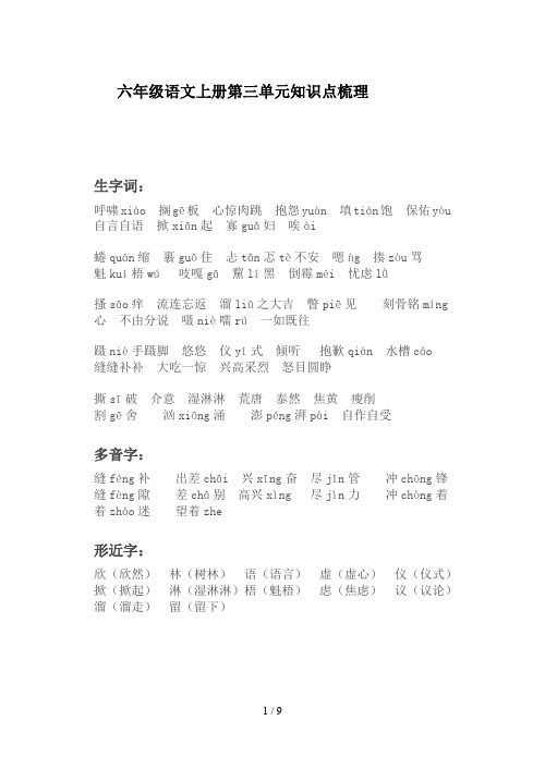 最新六年级语文上册第三单元知识点梳理