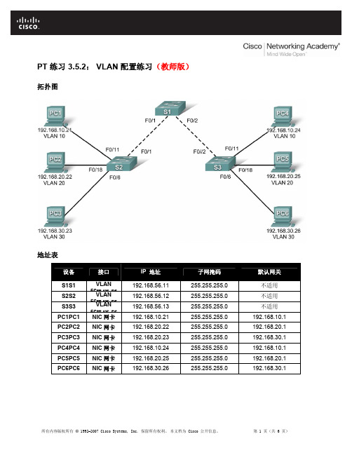 PT 实验 3.5.2.2 VLAN 配置练习(教师版)