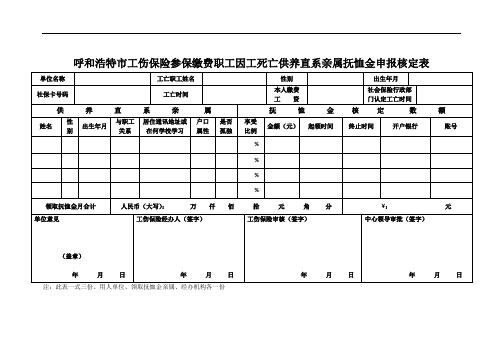 呼和浩特市因工死亡职工供养直系亲属抚恤金申报核定表