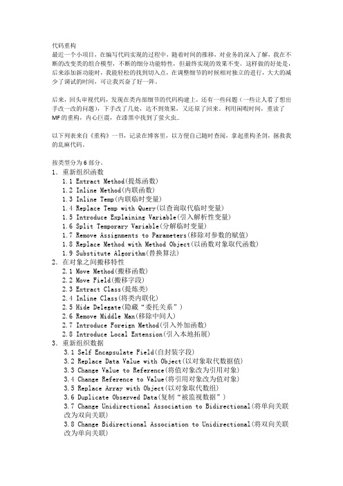 Java代码重构手法列表