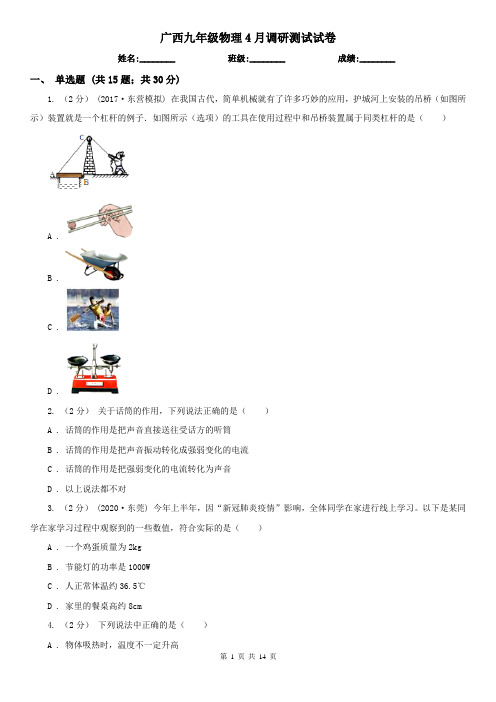 广西九年级物理4月调研测试试卷