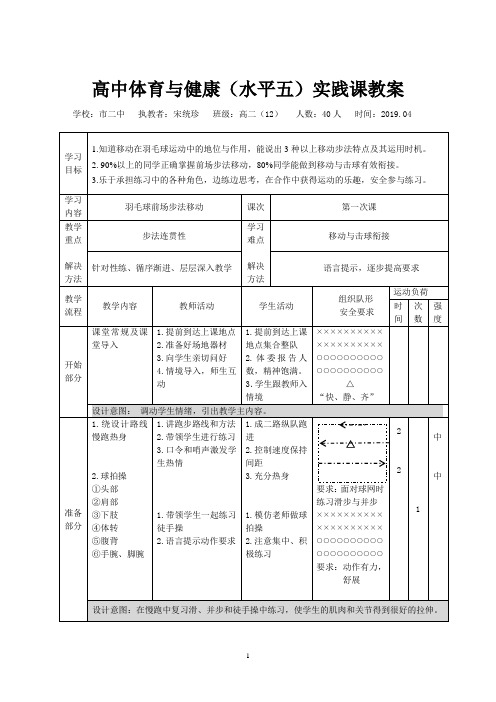高中体育与健康(水平五)实践课教案