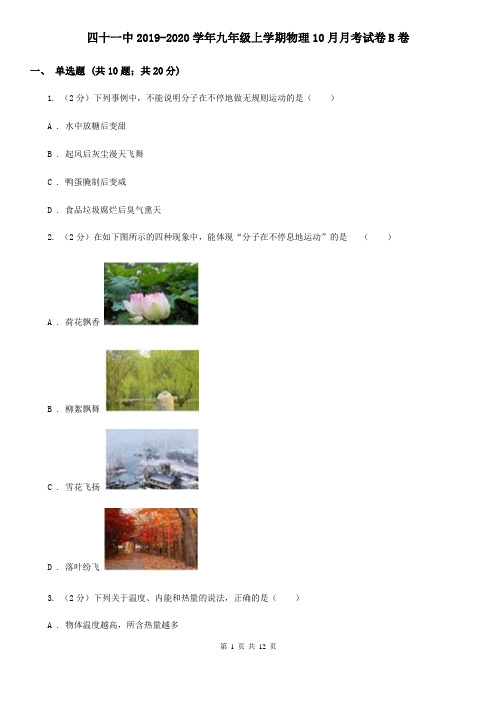 四十一中2019-2020学年九年级上学期物理10月月考试卷B卷