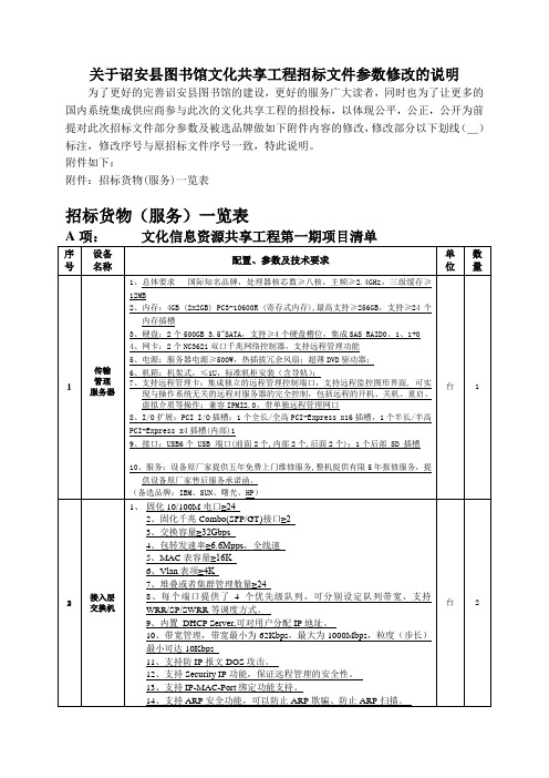 关于诏安县图书馆文化共享工程招标文件参数修改的说明