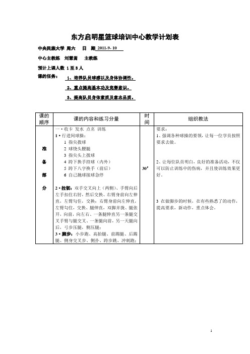 篮球训练计划范文