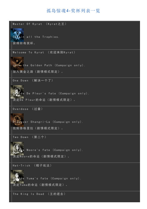 孤岛惊魂4奖杯列表一览