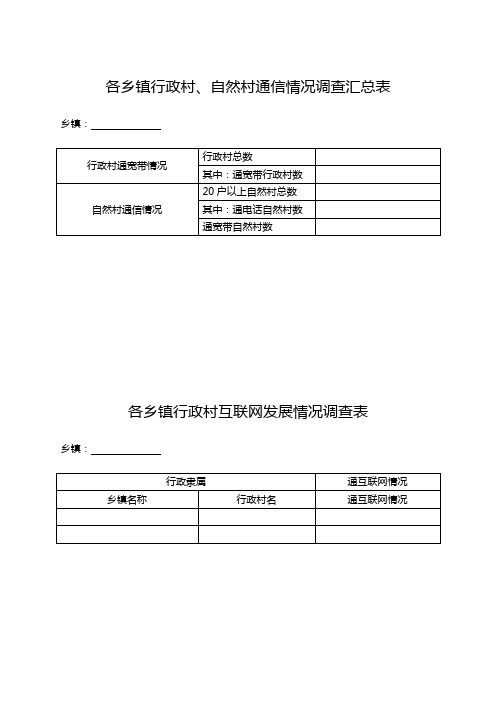 各乡镇行政村、自然村通信情况调查汇总表